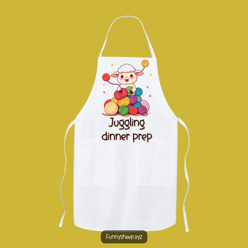 Funny Sheep Juggling Yarn Apron: Crafty Kitchen Fun, Perfect Funny Gift