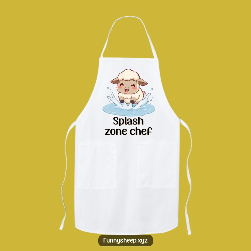 Funny Sheep Puddle Apron, Chef's Gleeful Splasher Kitchen Wear, Hilarious Playful Cooking Gift