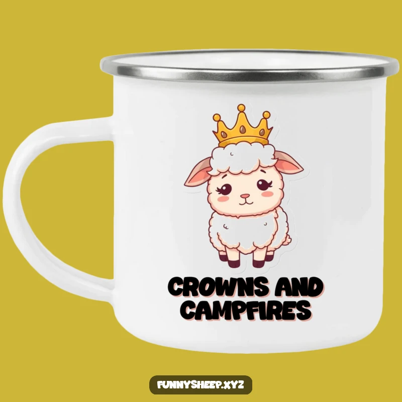 Funny Sheep Royalty Camping Mug, Outdoor Confused King/Queen Enamel Cup, Hilarious Regal Gift
