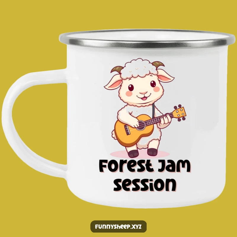 Funny Sheep Ukulele Camping Mug, Outdoor Musician Enamel Cup, Hilarious Adventure Gift