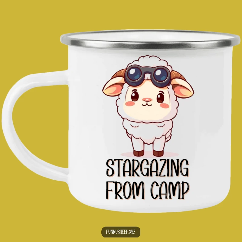 Funny Curious Sheep Camping Mug - Your adventure brew with sky-gazing charm!