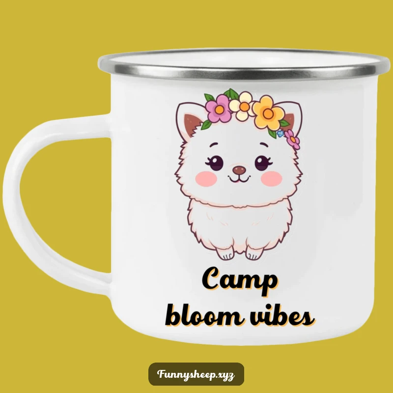 Funny Flower Crown Animal Camping Mug: Durable Fun with Happy Fluffy Character, Gift