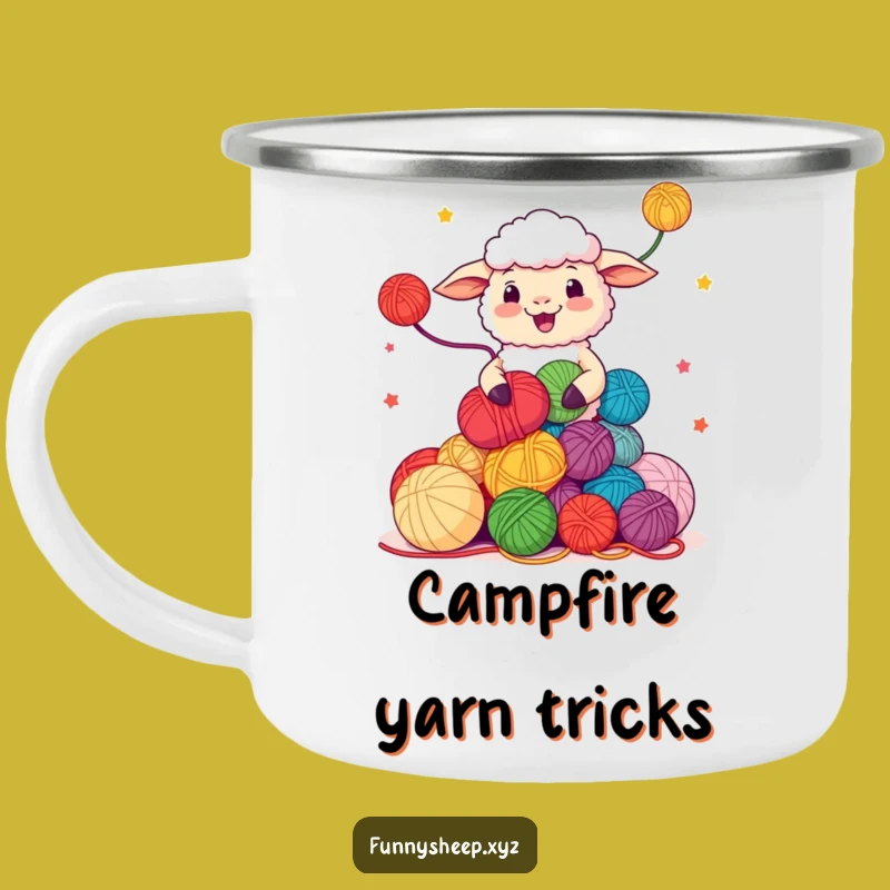 Funny Sheep Juggling Yarn Camping Mug: Crafty Adventures, Perfect Funny Gift