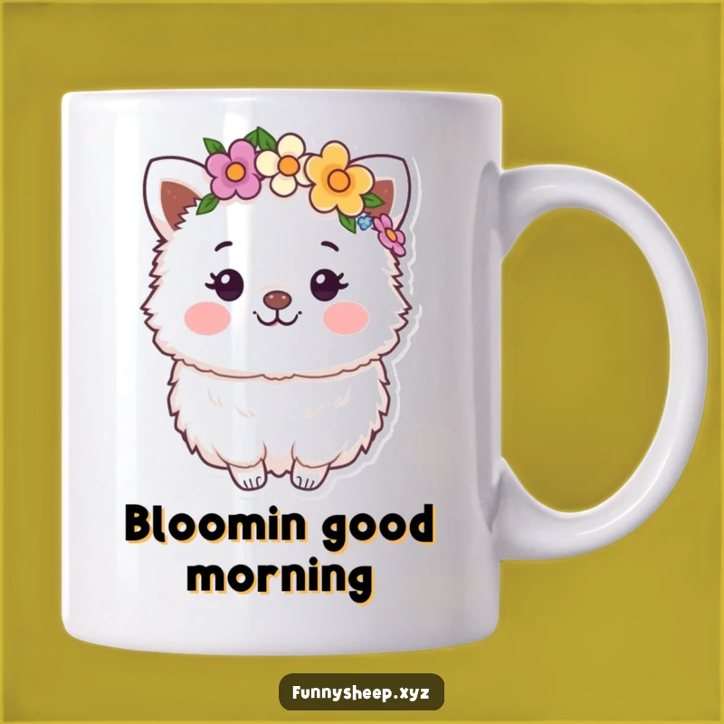 Funny Flower Crown Animal Mug: Happy Fluffy Character, Boho Chic Funny Gift