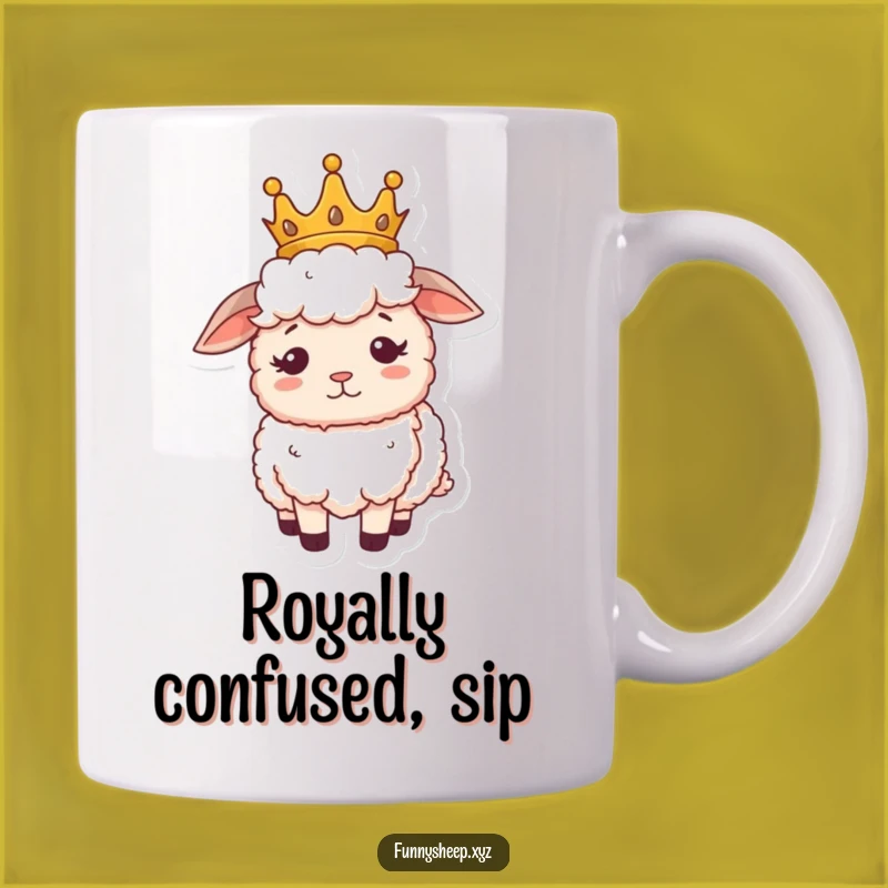 Funny Sheep Royalty Mug, Confused King/Queen Sheep, Hilarious Regal Gift