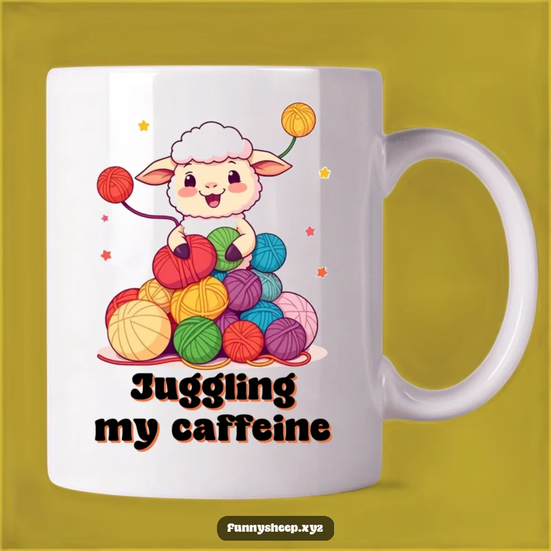 Funny Sheep Juggling Yarn Mug: Playful Character Art, Perfect Funny Gift