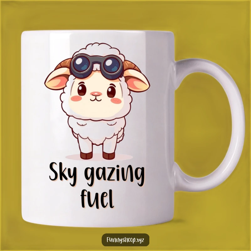 Funny Curious Sheep Mug - Binoculars and sky-gazing, a hilariously funny gift!