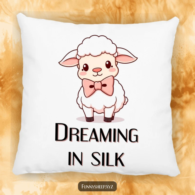 Funny Sheep Pillow with a silly sheep character sporting an oversized bowtie, offering comfort and humorous appeal.