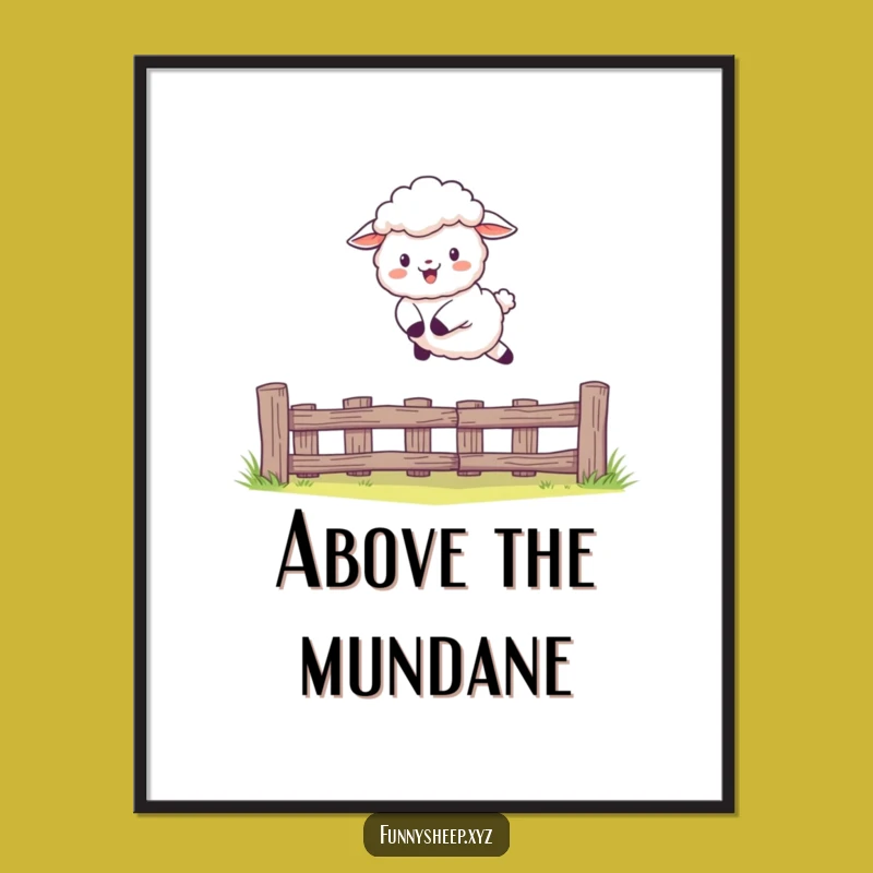 Funny Sheep Leaping Fence Digital Art: Joyful Decor, Instant Funny Gift Download