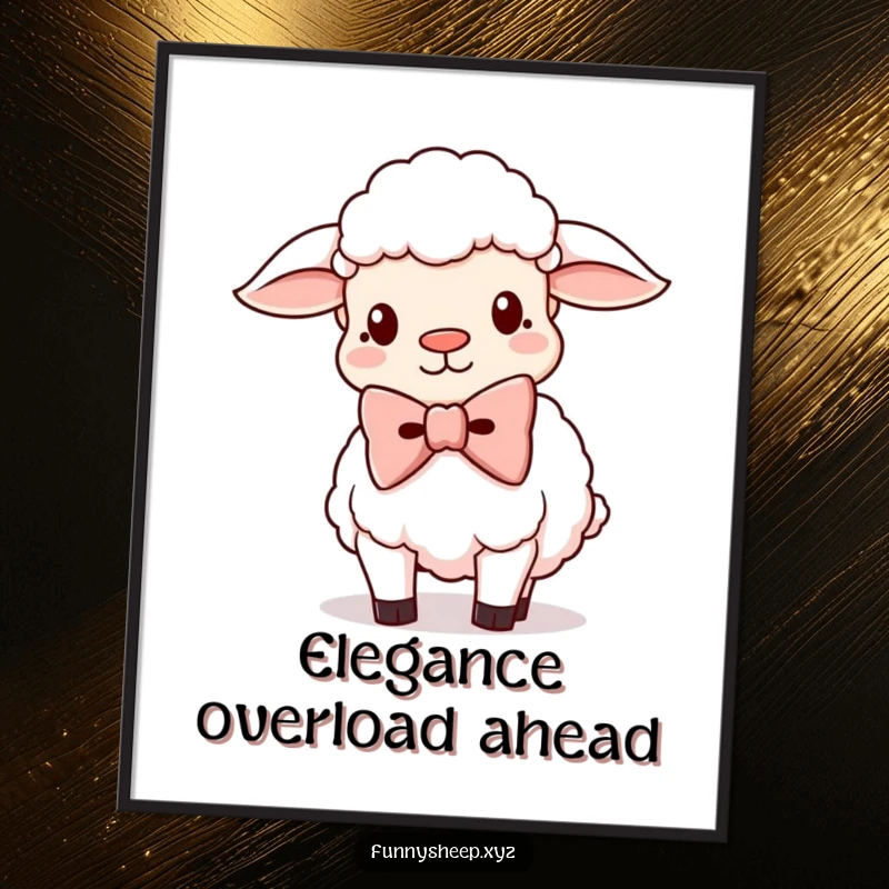 Funny Sheep Digital Art Print of a silly sheep character wearing a giant oversized bowtie, perfect for home decor.