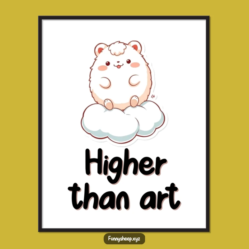 Funny Cloud Animal Digital Print: Fluffy Character Bouncing on Cloud, Instant Whimsy Gift