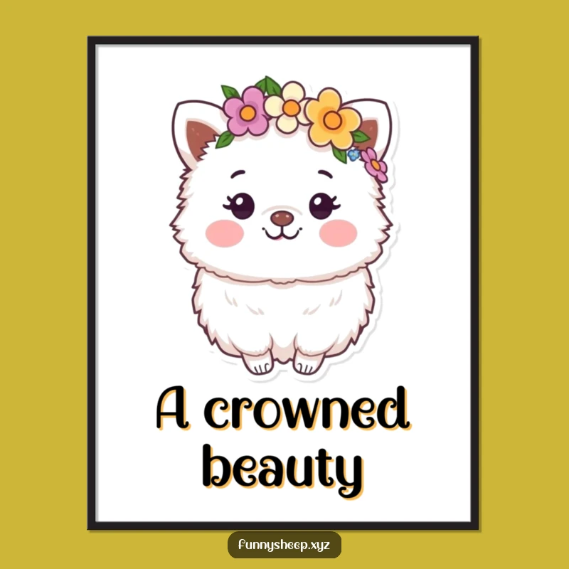 Funny Flower Crown Animal Digital Print: Happy Fluffy Character, Instant Boho Art Gift
