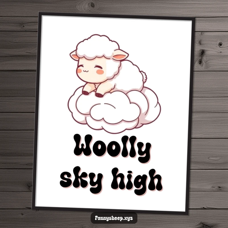 Funny Sheep Digital Art Print with a character floating on a wool cloud, dreamy and humorous decor, instant funny gift.