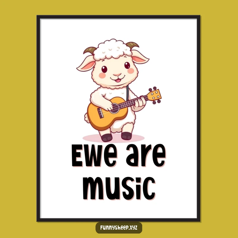 Funny Sheep Ukulele Digital Art Print, Whimsical Woolly Musician Decor, Instant Laugh Gift