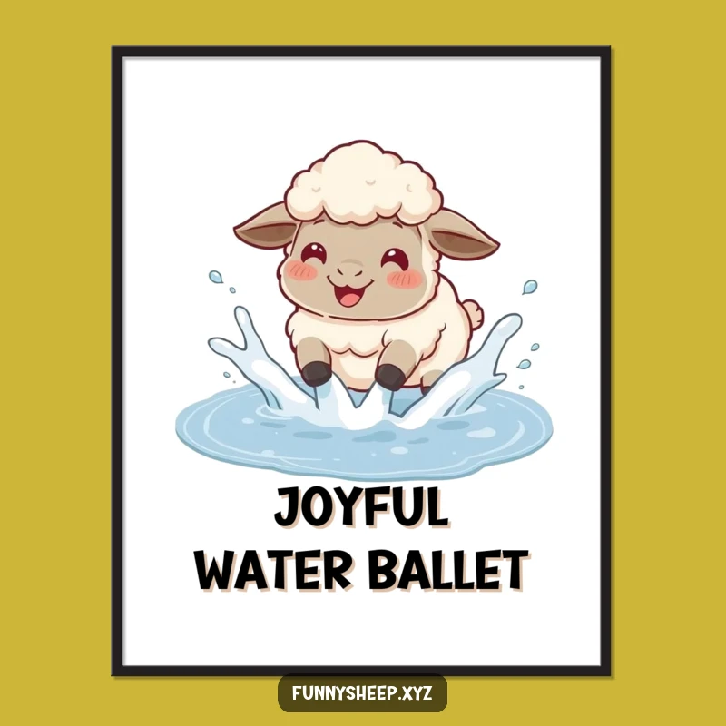 Funny Sheep Puddle Digital Art Print, Whimsical Gleeful Splasher Decor, Instant Laugh Gift