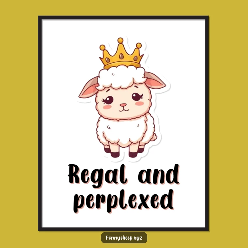 Funny Sheep Royalty Digital Art Print, Whimsical Confused King/Queen Decor, Instant Laugh Gift