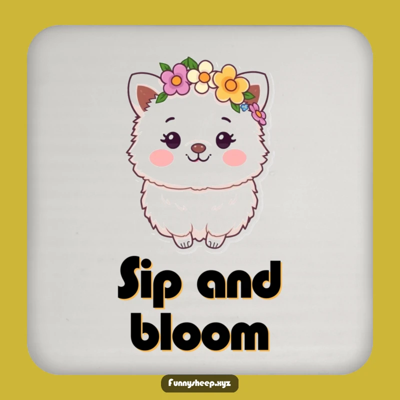 Funny Flower Crown Animal Coaster: Protect Surfaces with Happy Fluffy Character, Gift