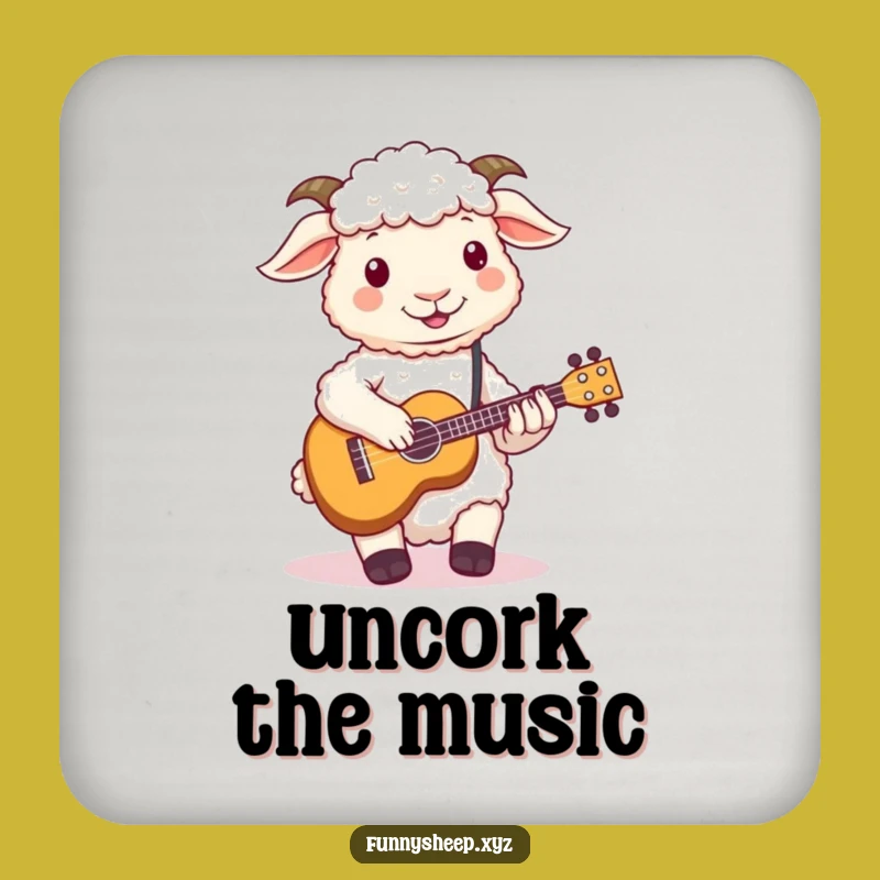 Funny Sheep Ukulele Drink Coaster, Protect Surfaces with Woolly Music Humor, Unique Gift