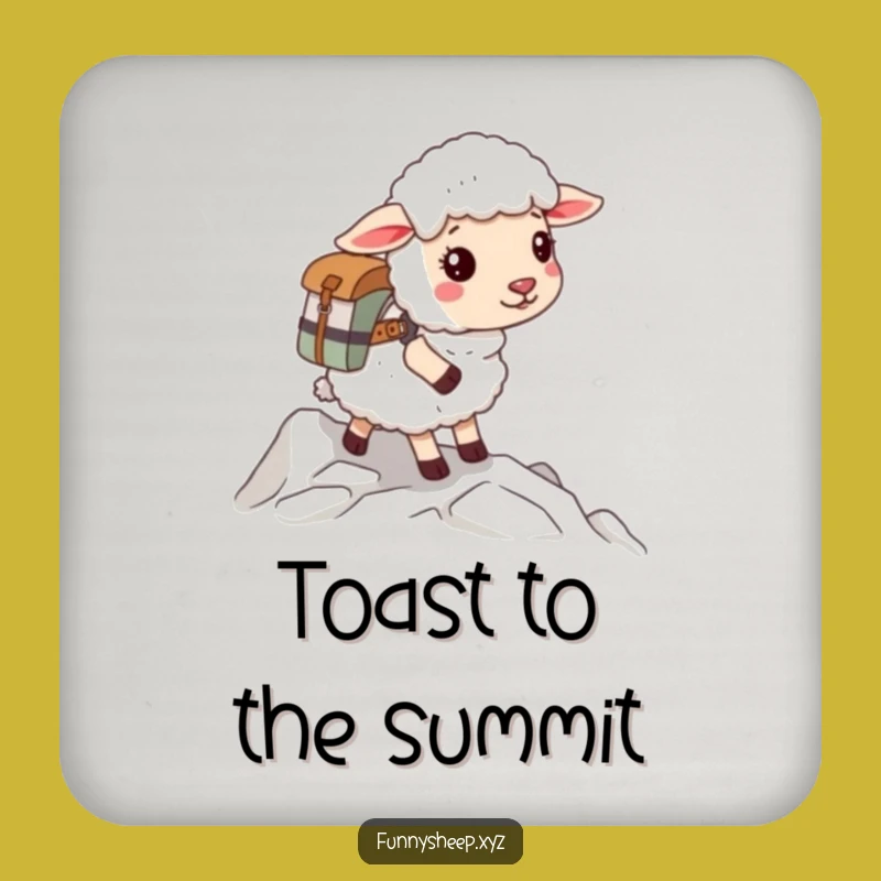 Funny Sheep Climber Drink Coaster, Protect Surfaces with Woolly Adventure Humor, Unique Gift