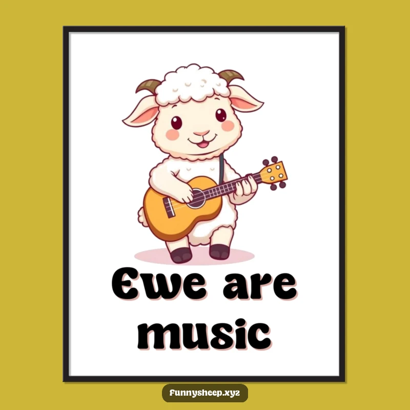Funny Sheep Ukulele Poster, Artistic Woolly Musician Wall Art, Hilarious Home Decor Gift