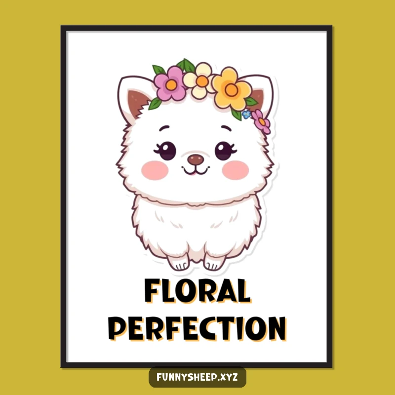 Funny Flower Crown Animal Poster: Happy Fluffy Character Art, Boho Wall Decor Gift