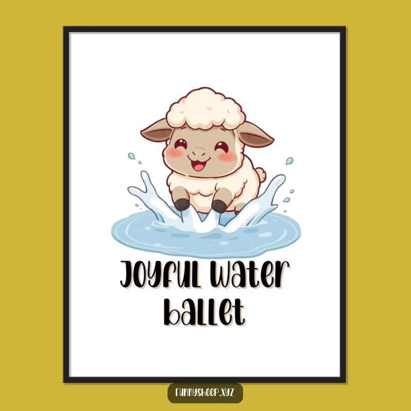 Funny Sheep Puddle Poster, Artistic Gleeful Splasher Wall Art, Hilarious Decor Gift