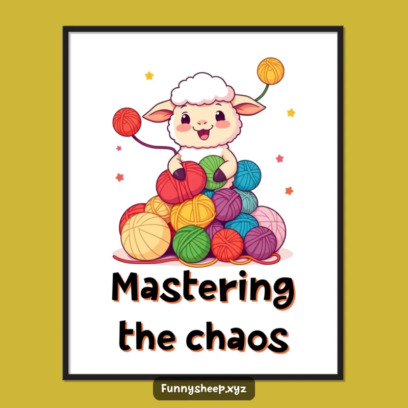 Funny Sheep Juggling Yarn Poster: Playful Wall Art, Wonderful Funny Gift