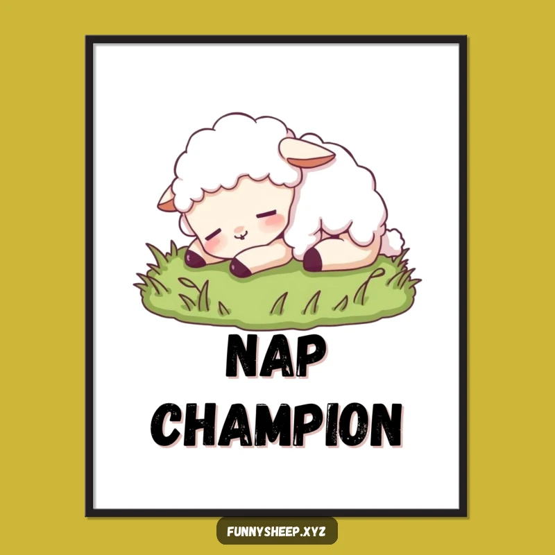 Funny Sheep Nap Poster: Peaceful Wall Art Featuring a Snoozing Sheep!