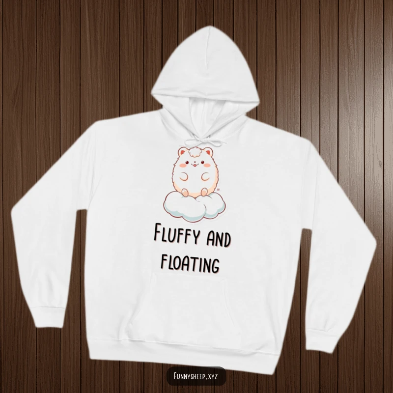 Funny Hoodie: A fluffy, round animal character playfully bouncing on a cloud, offering cozy comfort and whimsical charm.