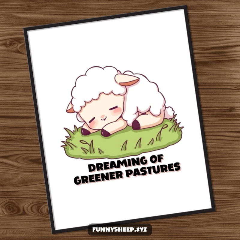 Funny Free Printable Wall Art: A contented sheep naps soundly on soft grass, bringing peaceful, humorous vibes to your decor.