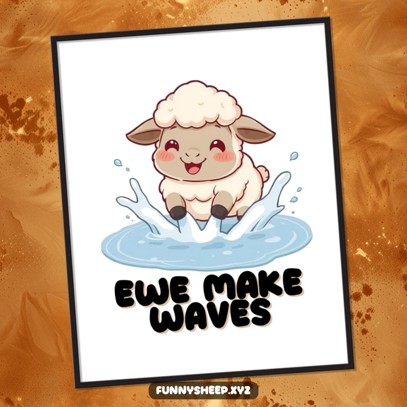 Funny Free Printable Wall Art: A sheep joyfully splashing in a puddle, water flying everywhere, a whimsical downloadable.