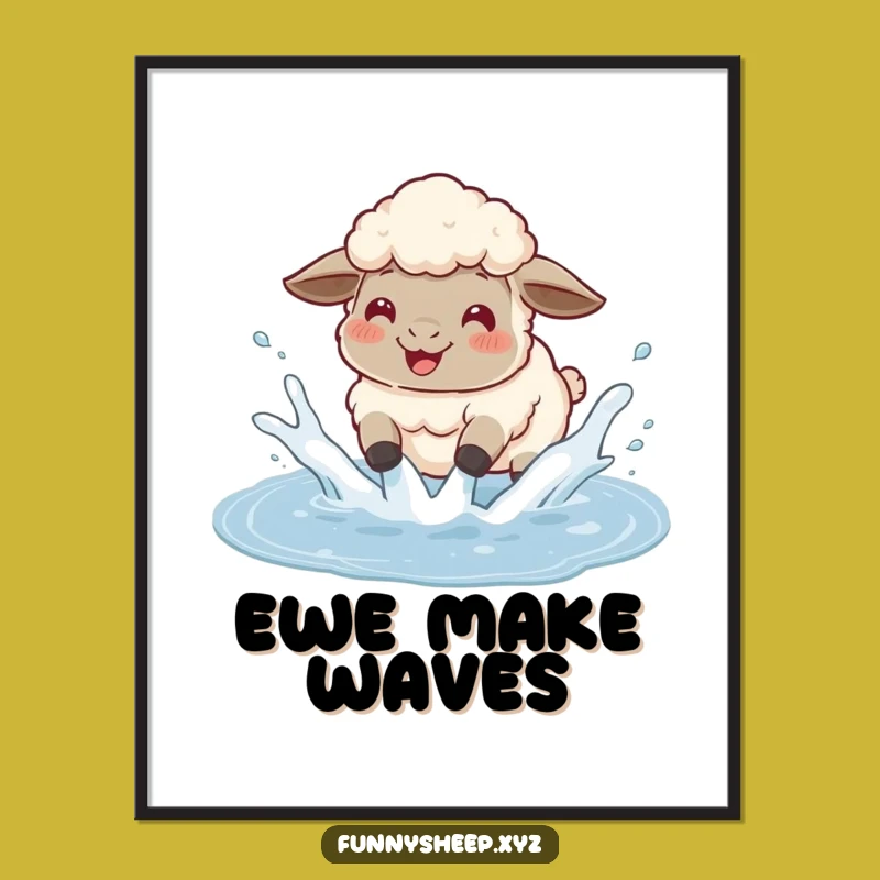 Free Printable Wall Art: Happy Splashing Sheep Downloadable Decor