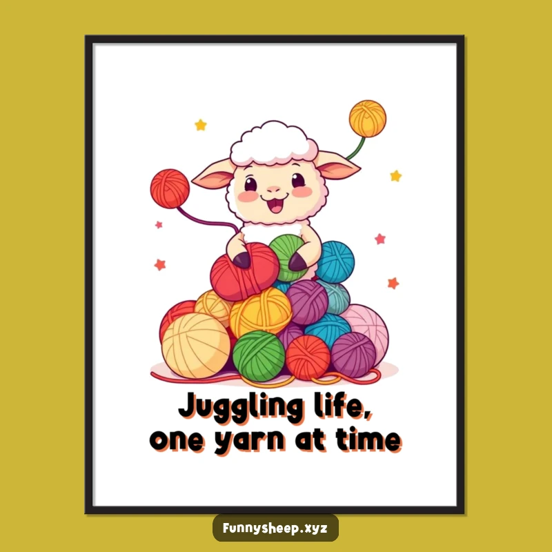 Free Printable Sheep Wall Art: Juggling Yarn Balls Downloadable Decor