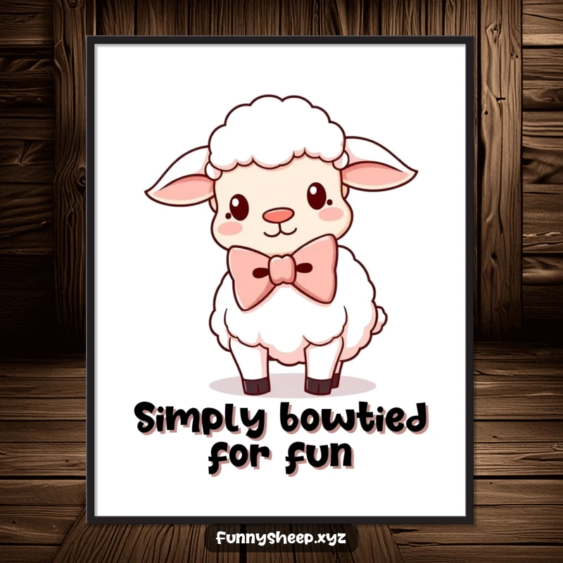 Funny Free Printable Wall Art: A sheep character confidently sporting a ridiculously oversized, stylish bowtie, ready to impress.