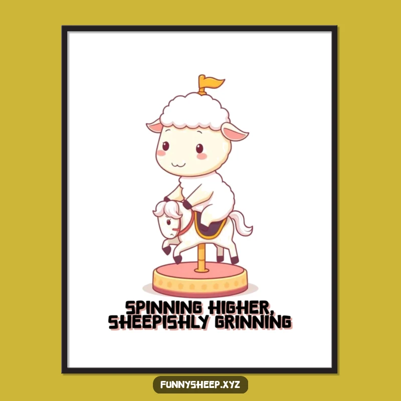 Free Printable Funny Wall Art: Cheerful Sheep Carousel Fun - Quirky Downloadable Art Gift