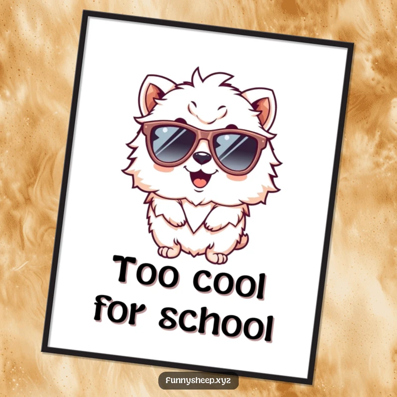 Funny Free Printable Wall Art: A fluffy animal character is joyfully giggling, sporting oversized sunglasses, looking super cool.