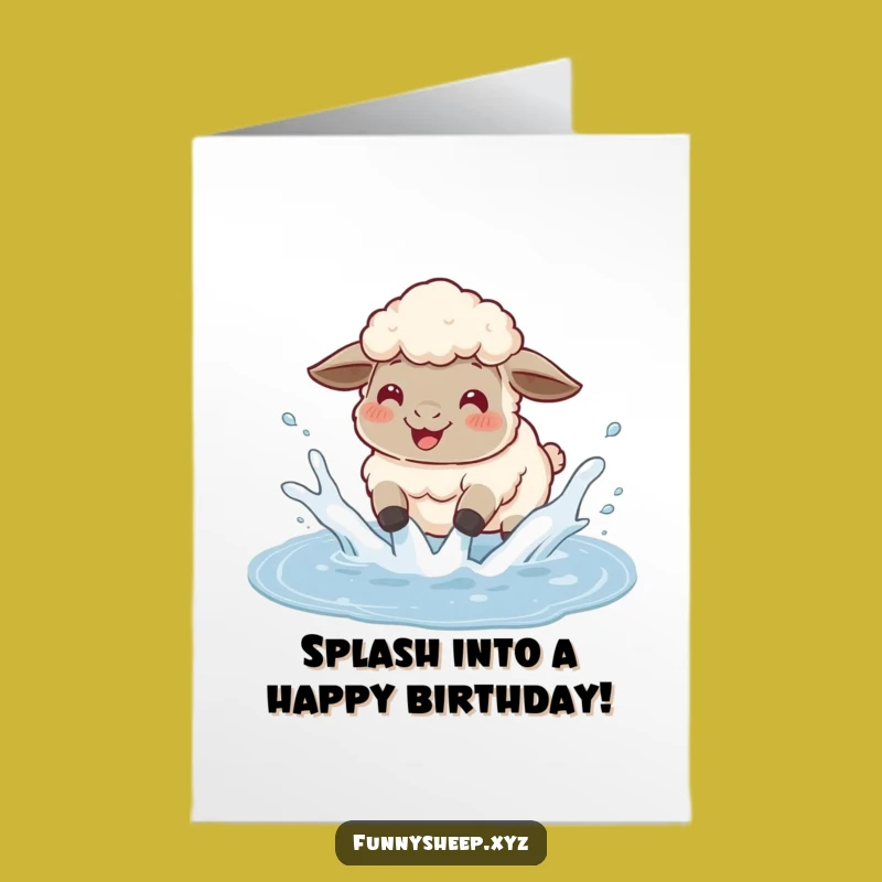 Free Printable Birthday Card: Happy Sheep Splashing Fun Downloadable