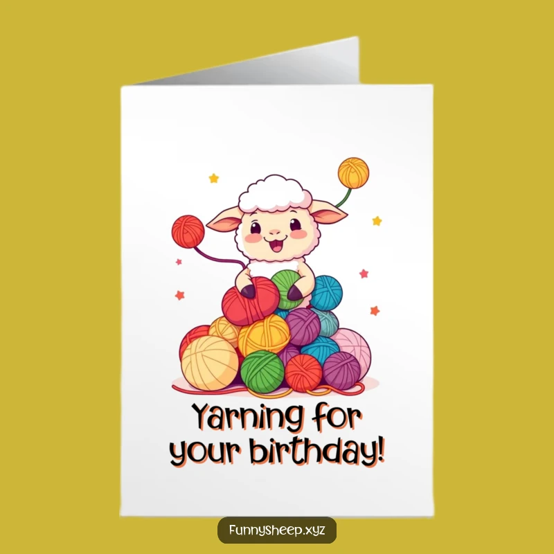 Free Printable Sheep Juggling Birthday Card: Yarn Balls Funny Downloadable Gift