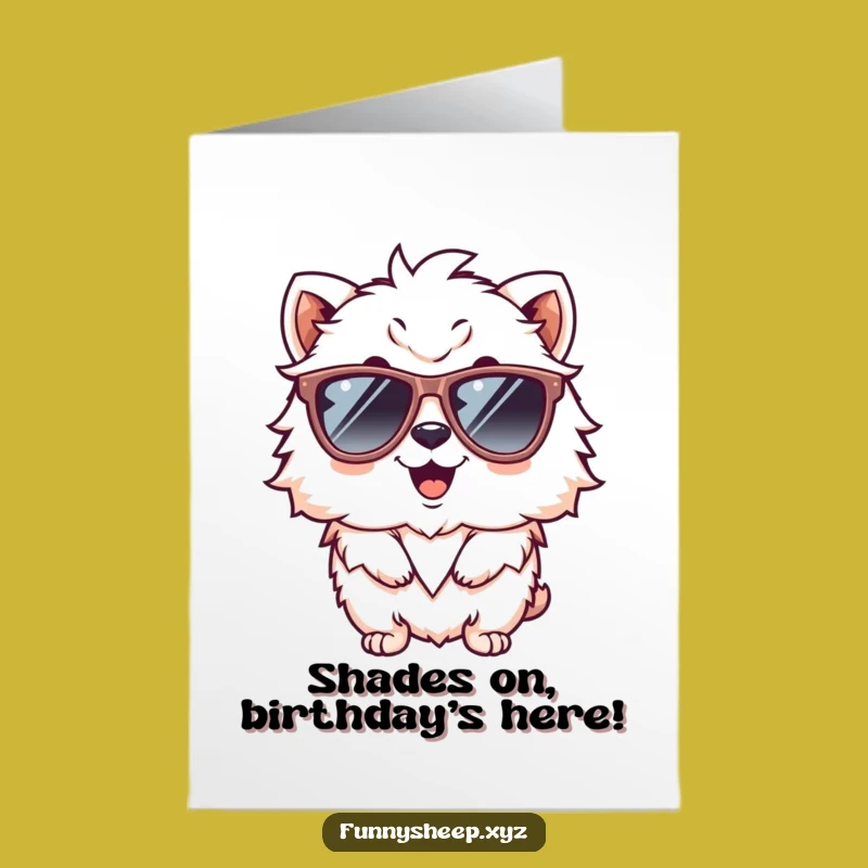 Free Printable Birthday Card: Giggling Fluffy Animal with Sunglasses, Funny Downloadable Gift