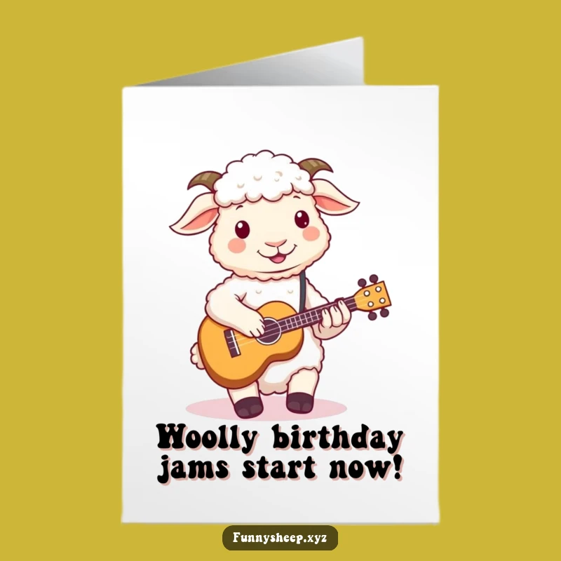 Free Printable Funny Birthday Card A Sheep Jamming on Ukulele Downloadable