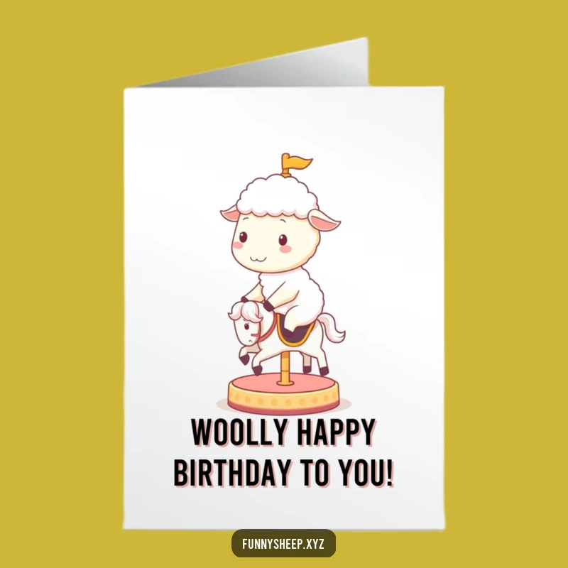 Free Printable Funny Birthday Card: Cheerful Sheep Carousel Delight - Downloadable Fun Gift