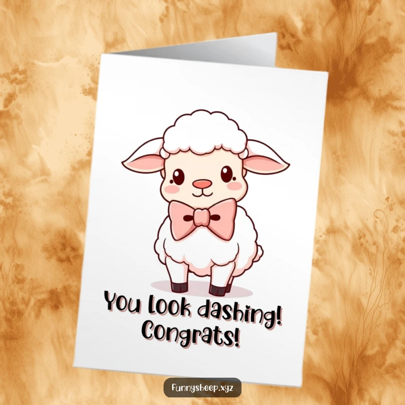 Funny Free Printable Congratulations Card: A sheep looking dapper yet silly in an oversized, flamboyant bowtie.