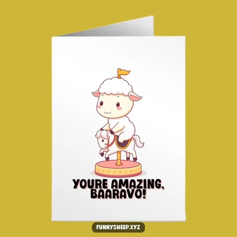 Free Printable Funny Congrats Card: Sheep on Carousel for Joyful Wins - Downloadable Gift