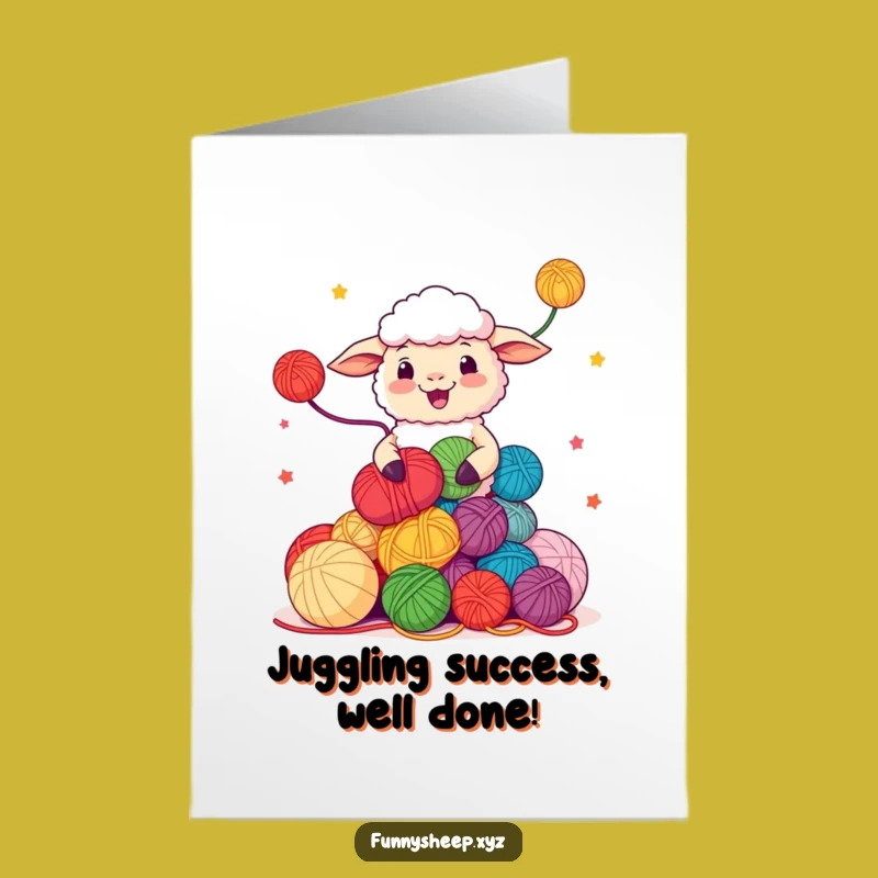Free Printable Sheep Congrats Card: Juggling Yarn Downloadable Gift