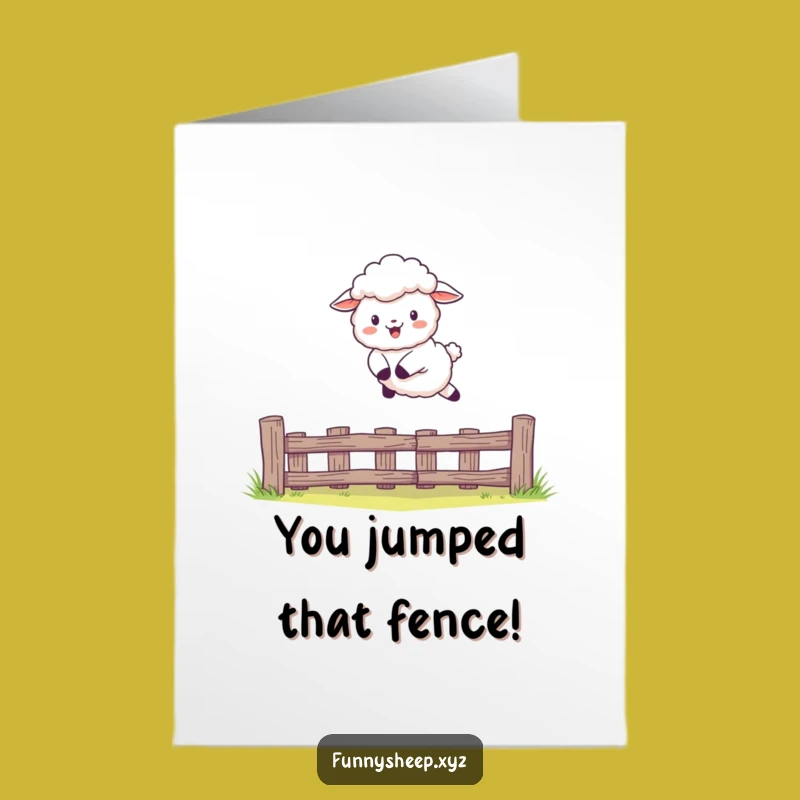 Free Printable Sheep Congrats Card: Leaping Over Fence Downloadable Gift