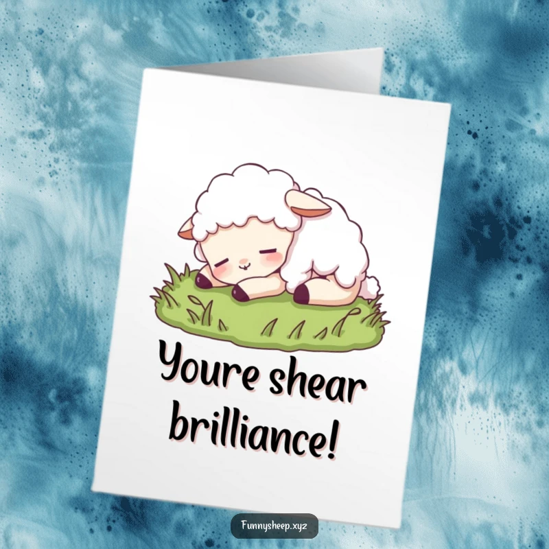 Funny Free Printable Congratulations Card: A contented sheep naps peacefully on grass, celebrating success with serene tranquility.