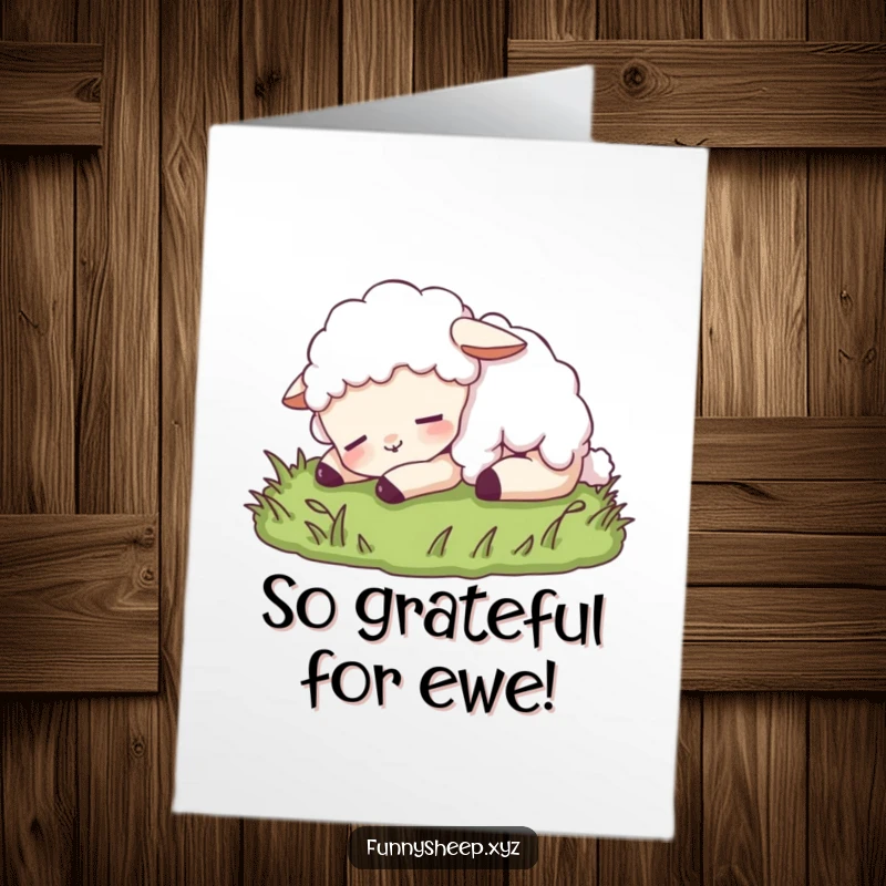 Funny Free Printable Thank You Card: A contented sheep naps on grass, offering a peaceful and humorous expression of gratitude.