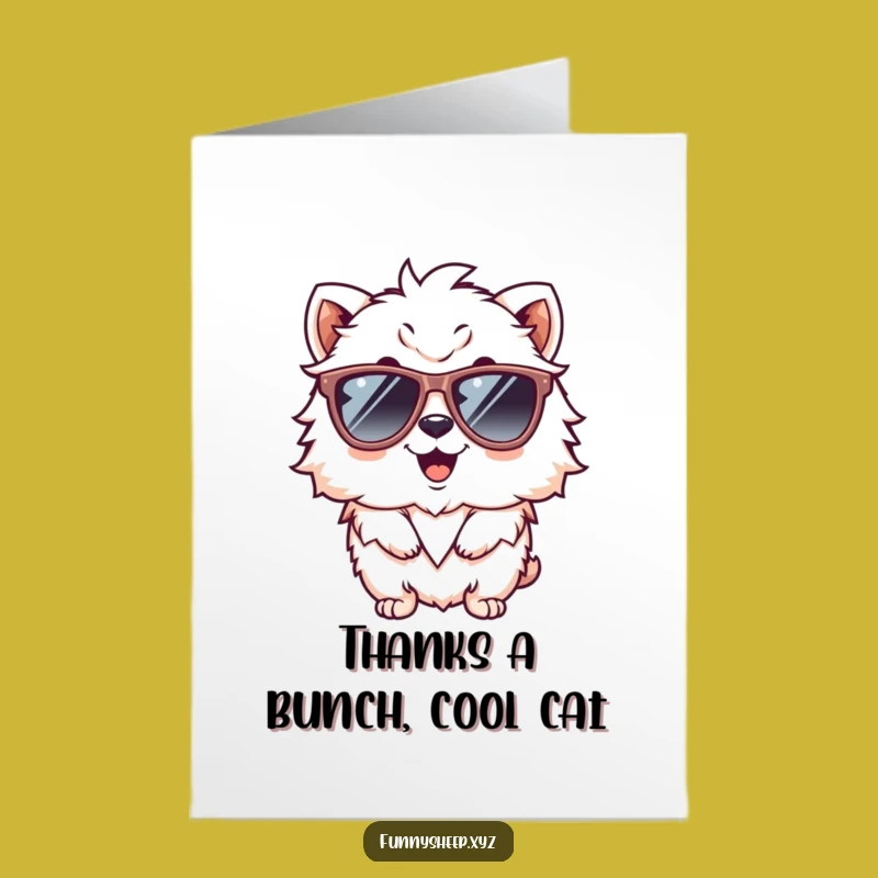 Free Printable Thank You Card: Giggling Fluffy Animal with Sunglasses, Funny Downloadable Gift