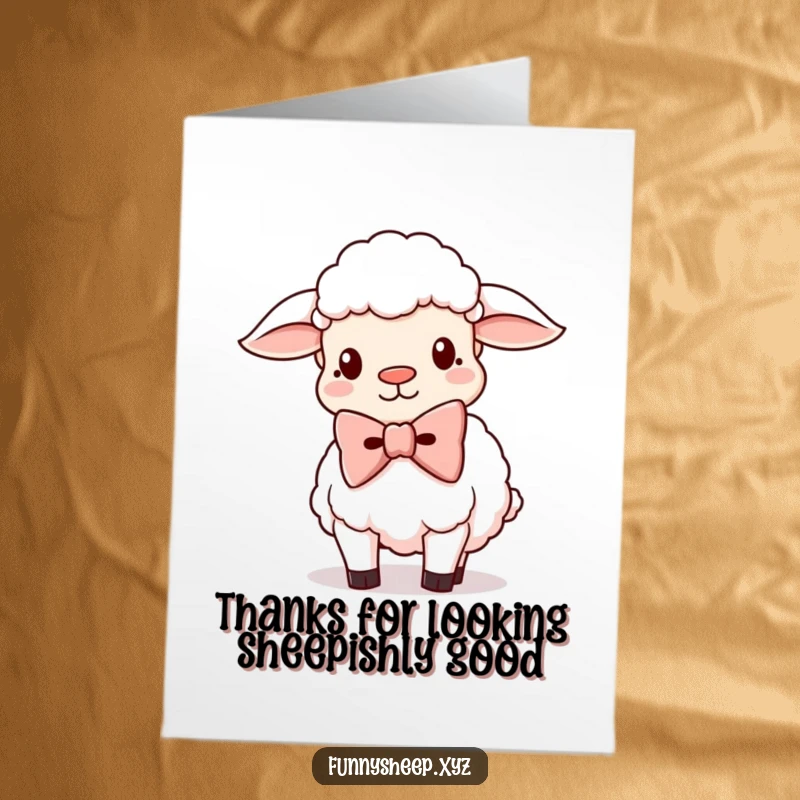 Funny Free Printable Thank You Card: A sheep wearing a comically large bowtie, expressing thanks with sheepish charm.