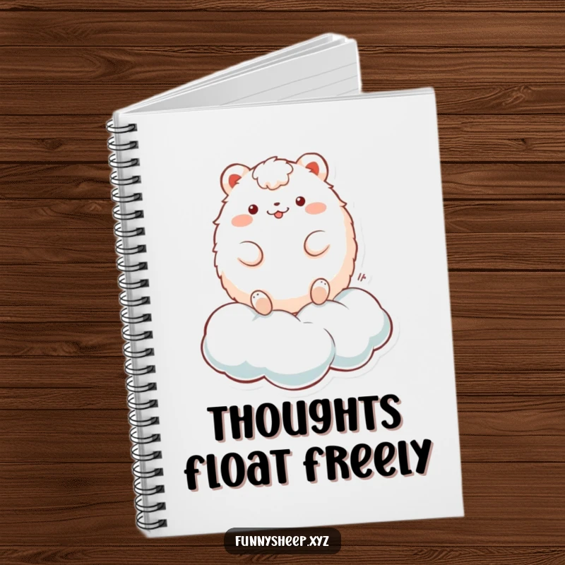 Funny Notebook: A fluffy, round animal character playfully bouncing on a cloud, ideal for journaling thoughts and creative ideas.